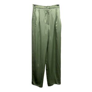 Vintage Peggy Jennings Womens Green Satin High-Waisted Trousers